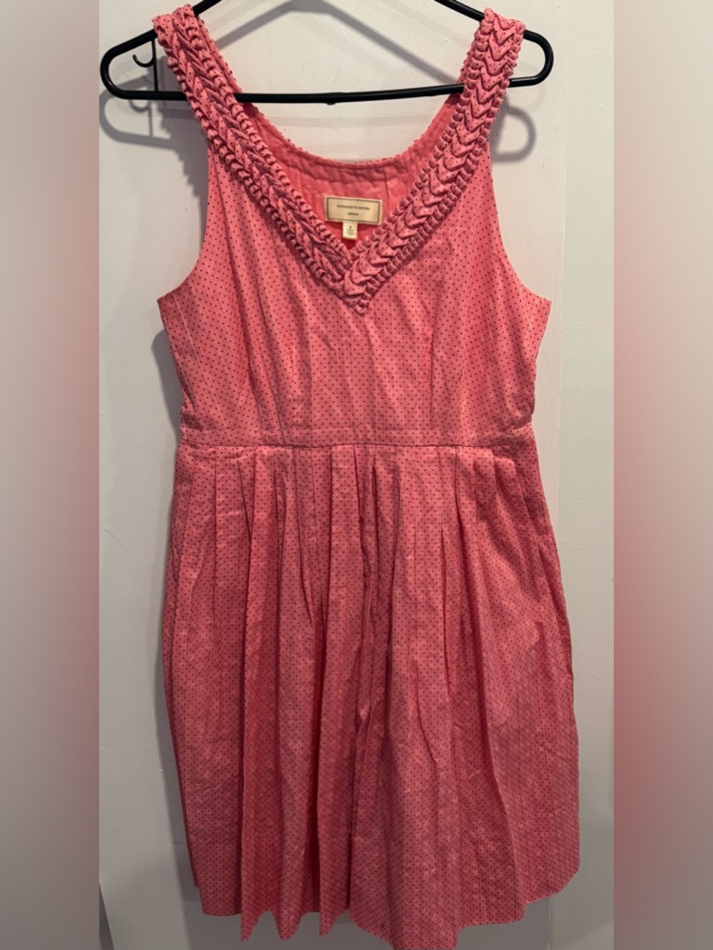 Moulinette Soeurs pink melon polka dot dress garden party office cotton flared 4